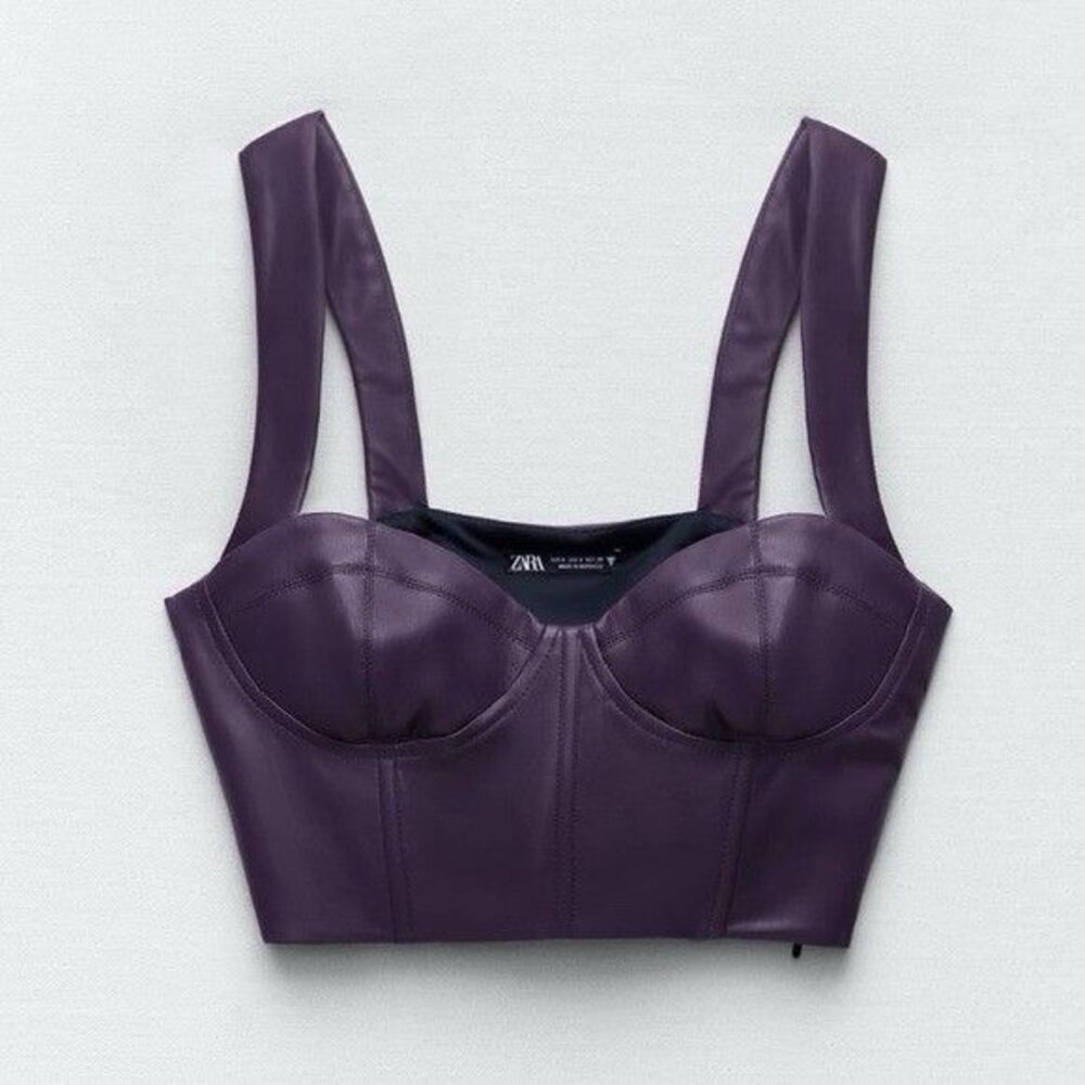 Zara Faux Leather Bustier Corset Crop Top Purple Women’s Size Small S